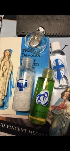 Customer photo review of Blessed Exorcised Holy Water Oil & Salt - Christian Sacramentals