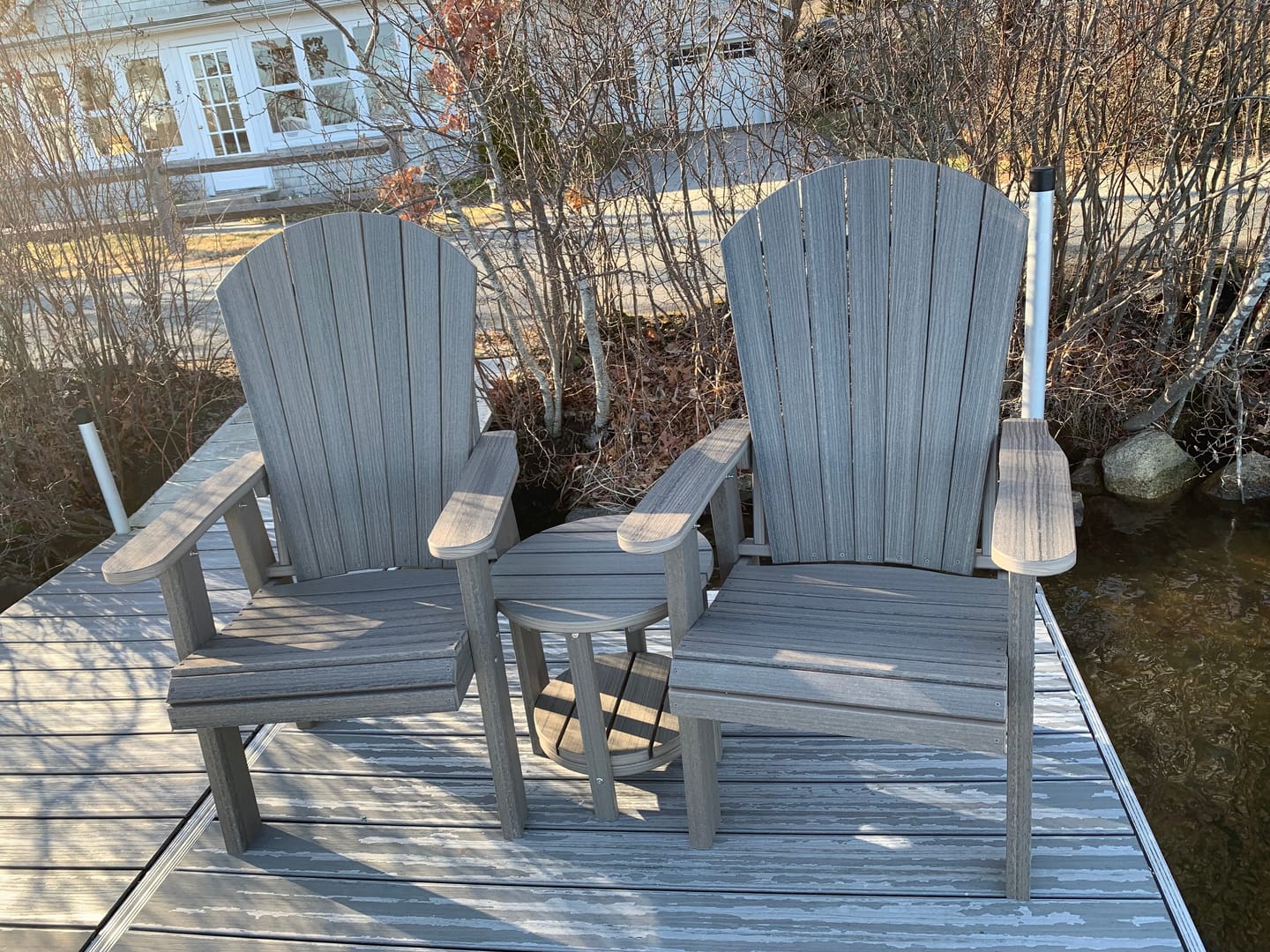 Customer photo review of DuraWeather Poly® Upright Adirondack Chair & Two Tier 18" Round End Table Set