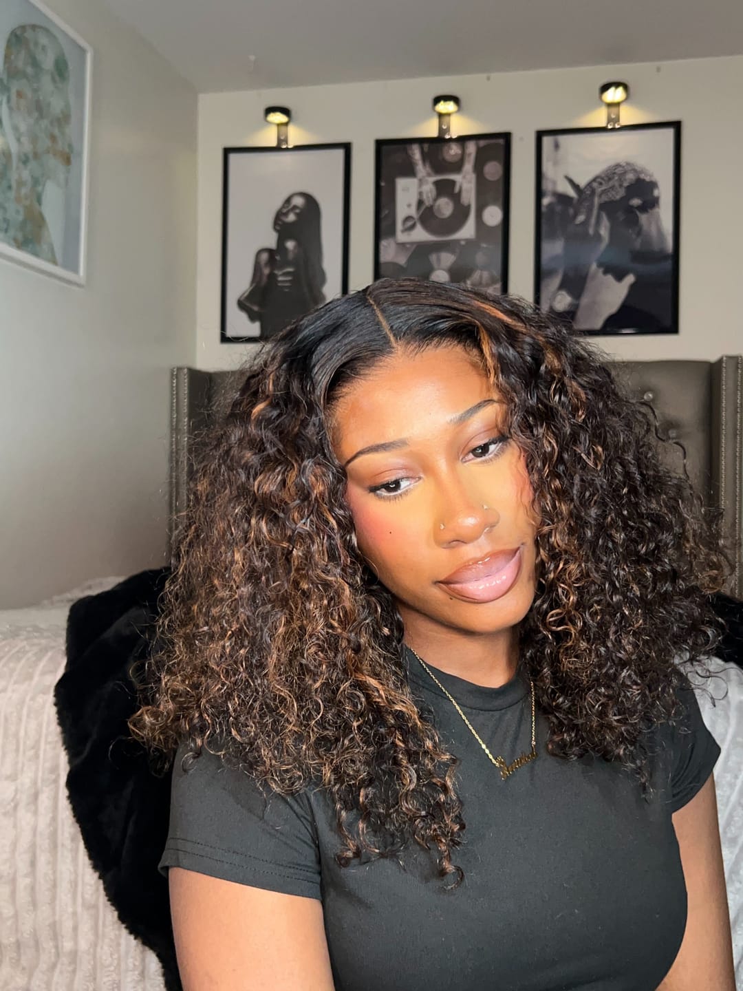 Customer photo review of AlwaysAmeera Same | Wavymy TikTok Viral Pre-cut Lace Wear Go Casual Blonde Highlights Water Wave Minimalist 4x6 Lace Wigs Dome Cap Glueless with Natural Hairline Wig