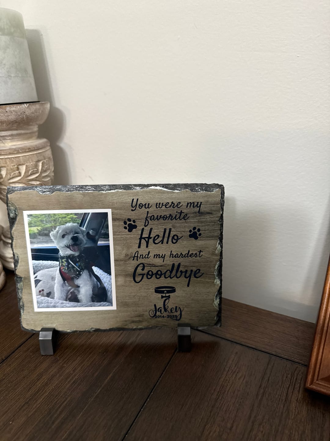 Customer photo review of Personalized Dog Memorial Plaque   You Were My Favorite Hello and My Hardest Goodbye  Personalized Picture Keepsake