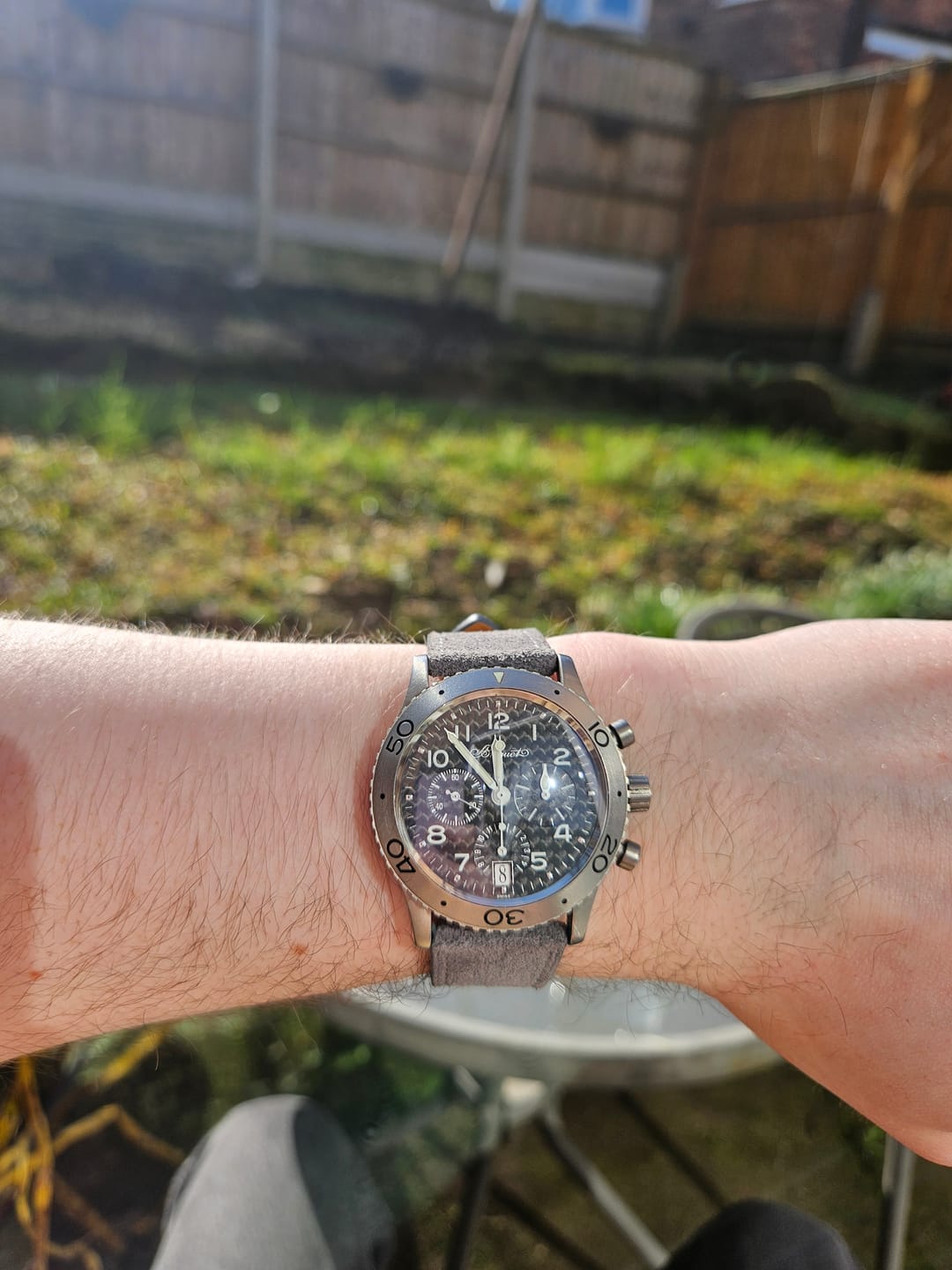 Customer photo review of Italian Suede Leather Watch Strap - Light Grey