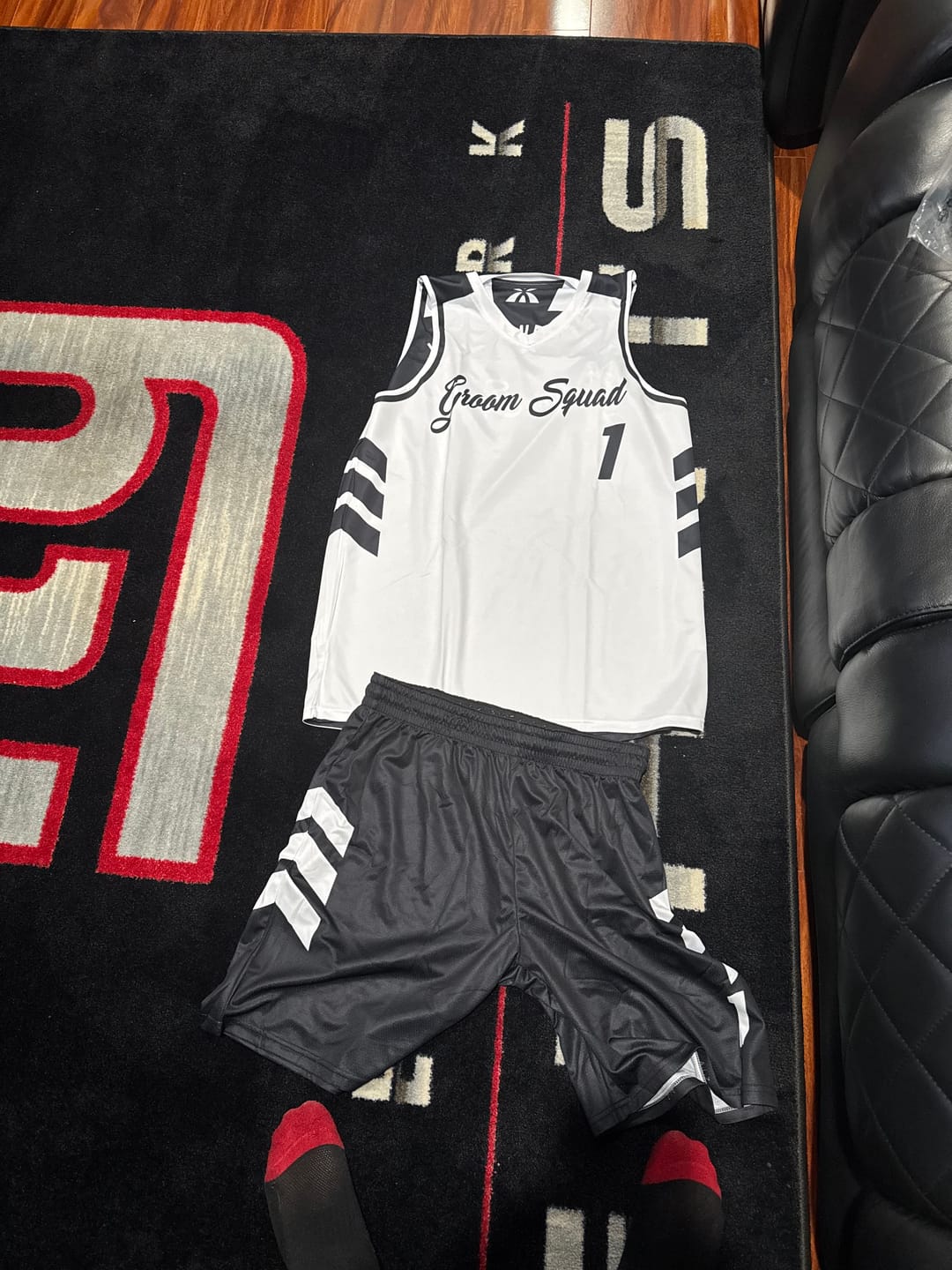Customer photo review of Custom Black White Double Side Sets Men Basketball Jersey