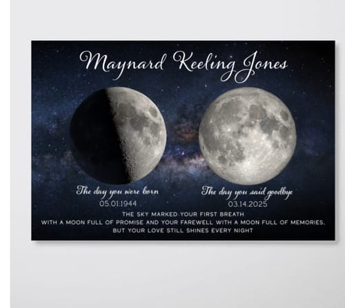Customer photo review of Lost Loved One Moon Phase Art Memorial Sympathy Gift - Personalized Poster