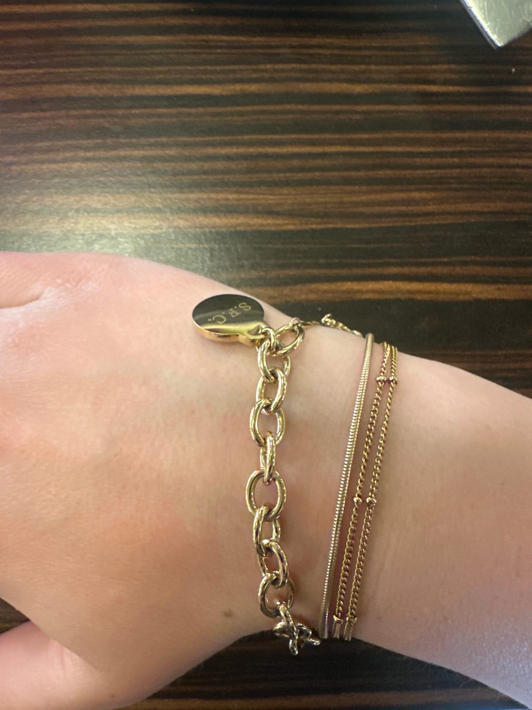 Customer photo review of Engravable Classic Chunky Disc Bracelet