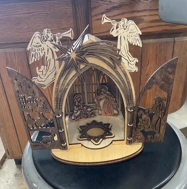 Customer photo review of Nativity scene miniatures candle holder laser cut svg file