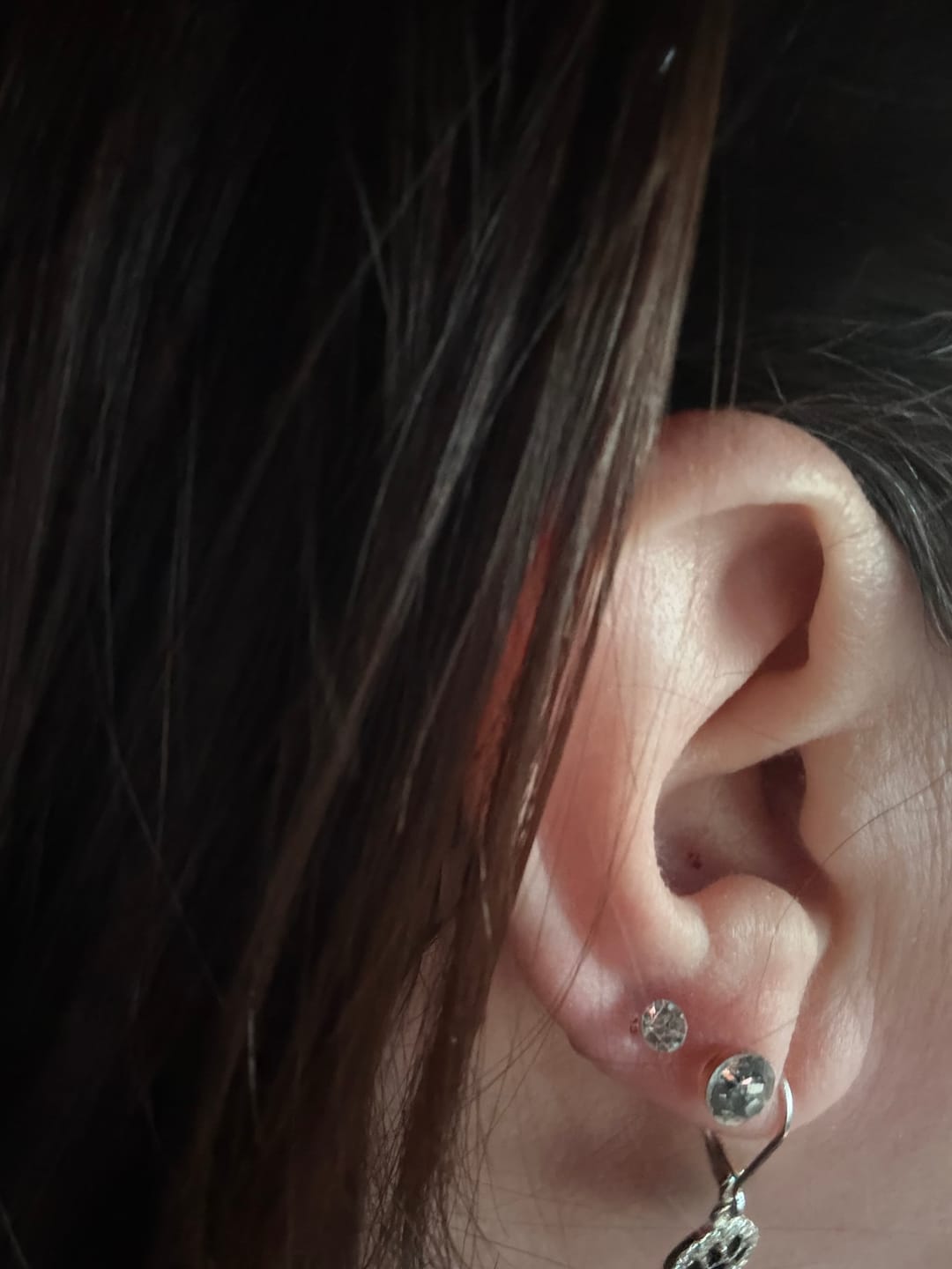 Customer photo review of Petite Faux Diamond Studs Hypoallergenic Earrings for Sensitive Ears Made with Plastic Posts