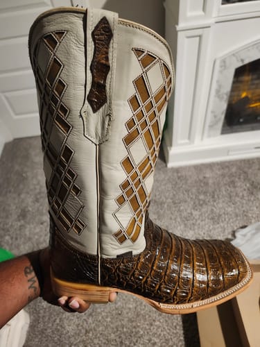 Customer photo review of Honey Caiman Hornback Leather Boots - Square Toe