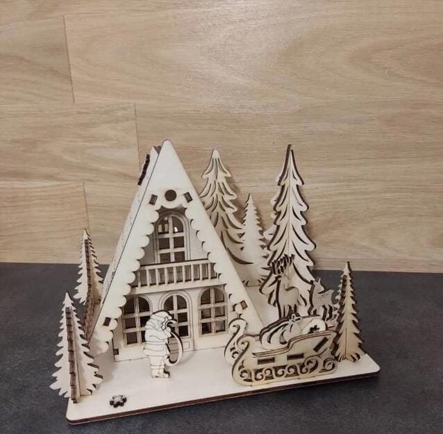 Customer photo review of Christmas house Santa sleigh scene laser cut svg file