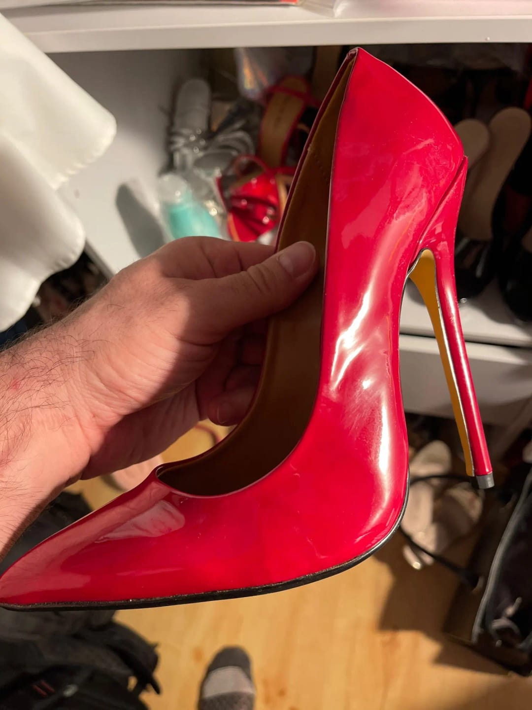 Customer photo review of Patent Leather Stiletto Pumps With Sculpted Arch — White | KIMLUD