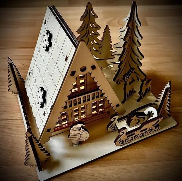 Customer photo review of Christmas house Santa sleigh scene laser cut svg file