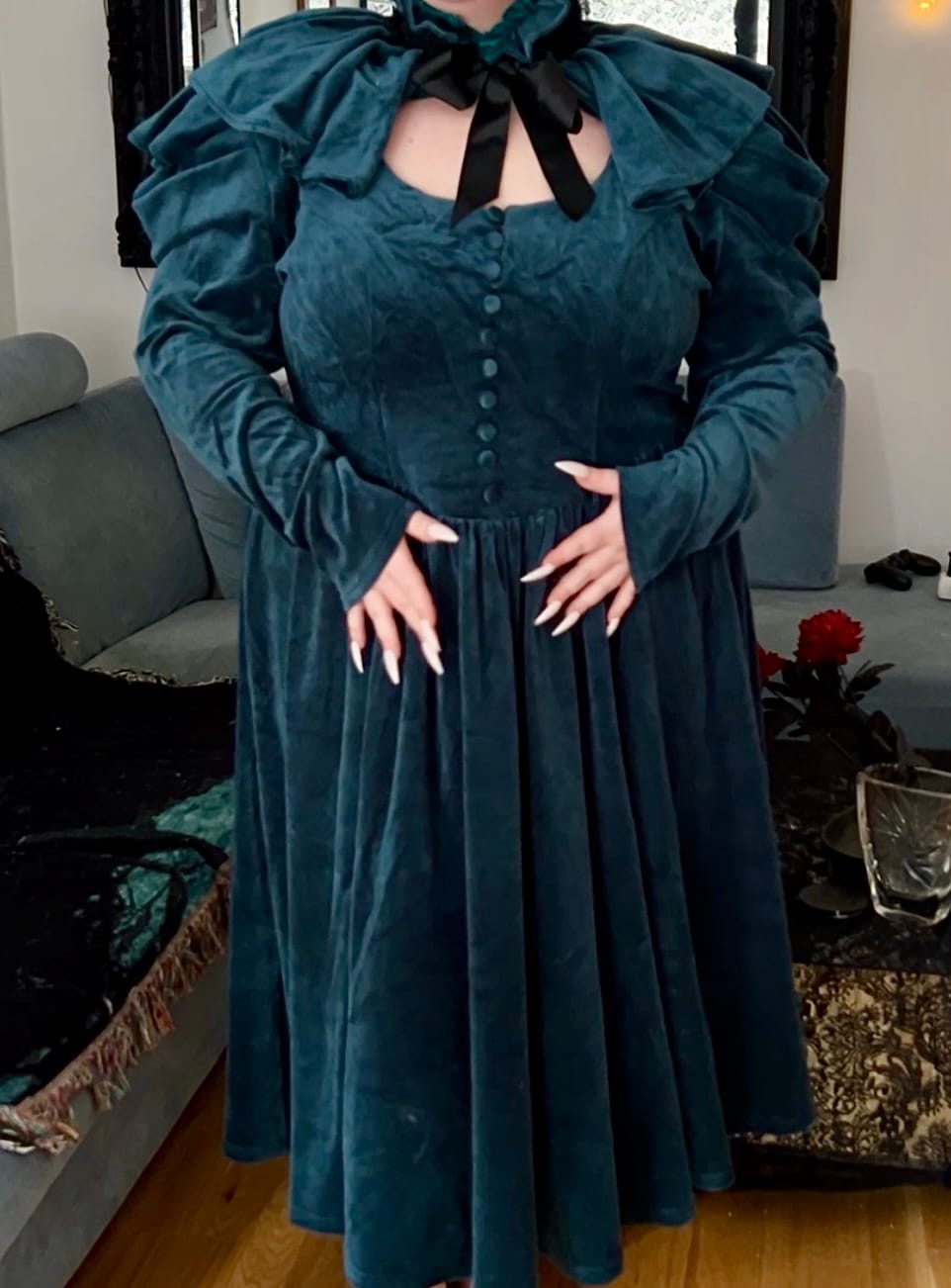 Customer photo review of CRIMSON PEAK™ Lady Lucille Victorian Dress with Capelet in Teal
