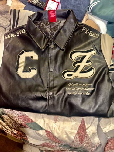 Customer photo review of MEN'S PARADISE VEGAN LEATHER VARSITY JACKET