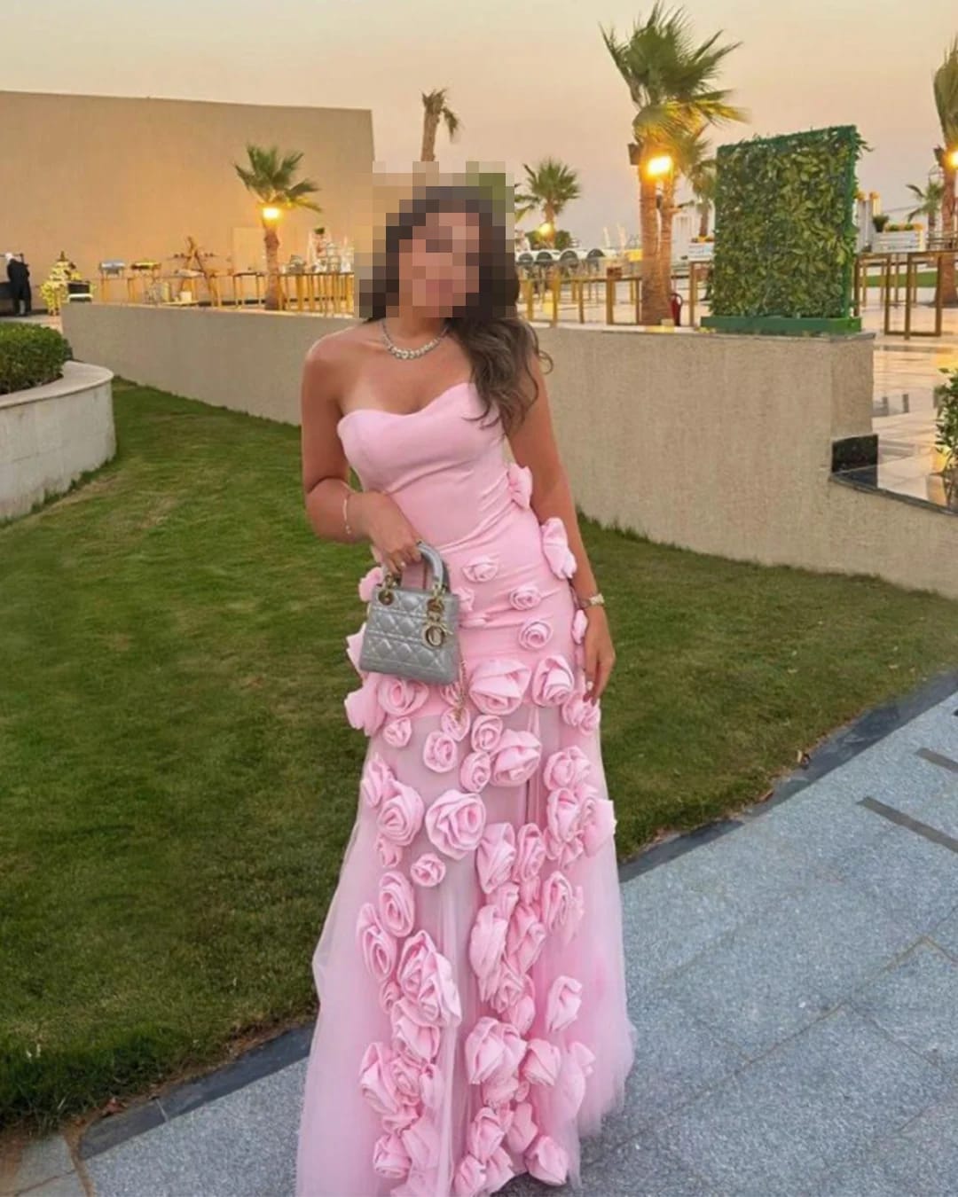 Customer photo review of Satin Mermaid Prom Dress 3D Flowers, Sleeveless — Pink | KIMLUD