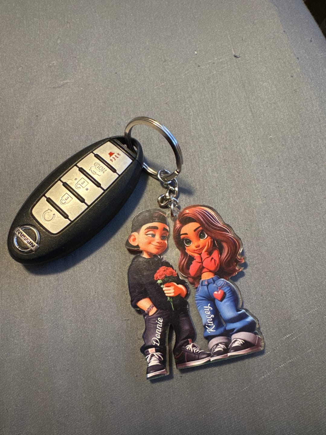 Customer photo review of 3D Effect Y2K Couple Personalized Acrylic Keychain, Valentine's Day Gift For Couple, for him, for her