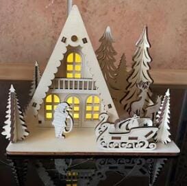 Customer photo review of Christmas house Santa sleigh scene laser cut svg file