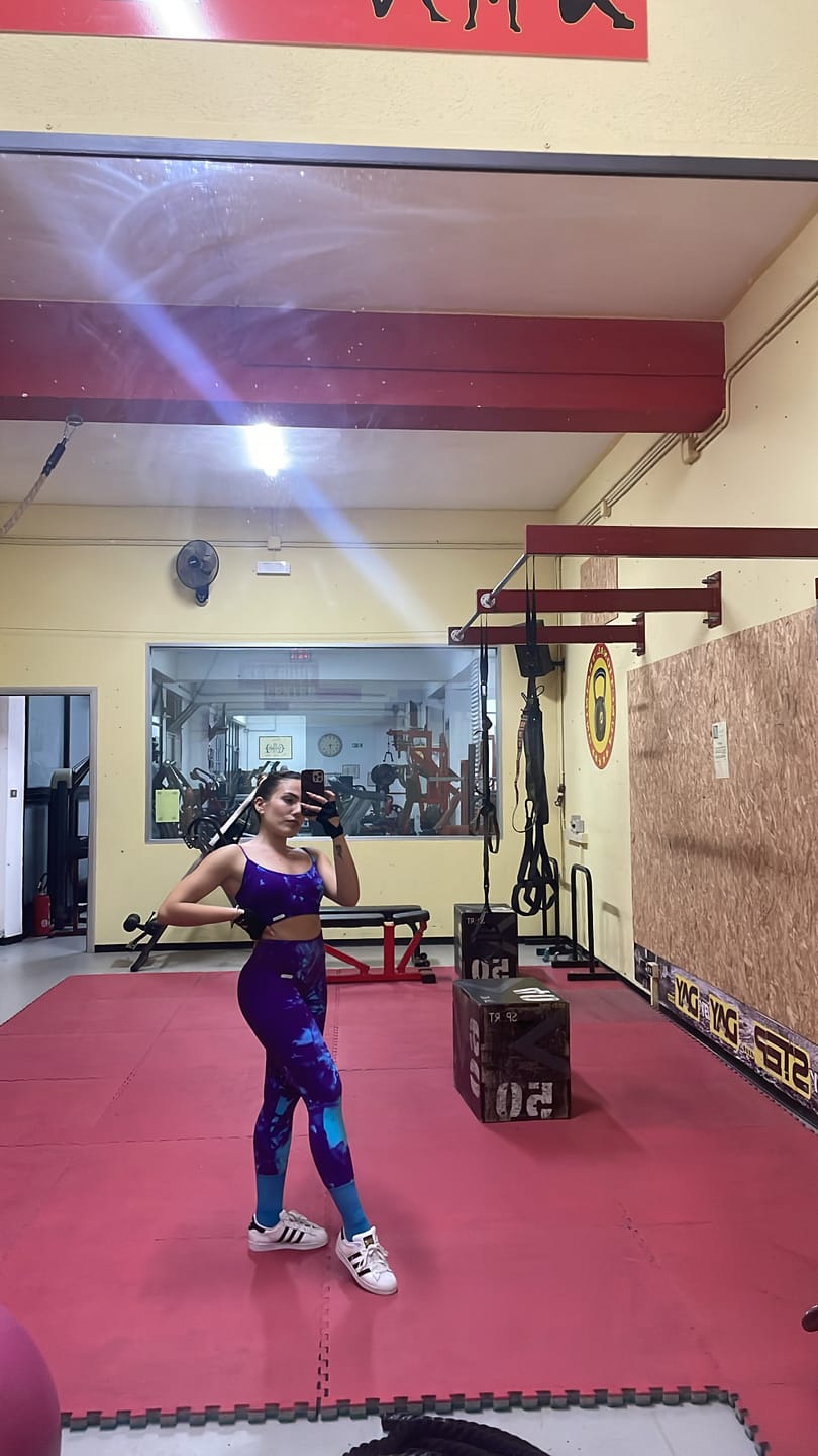 Customer photo review of Leggings Maltinto Caos Azzurro Viola
