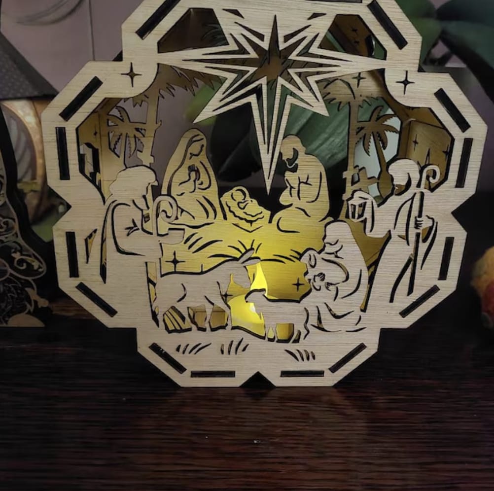 Customer photo review of Laser cut Nativity ornaments candle holder svg file
