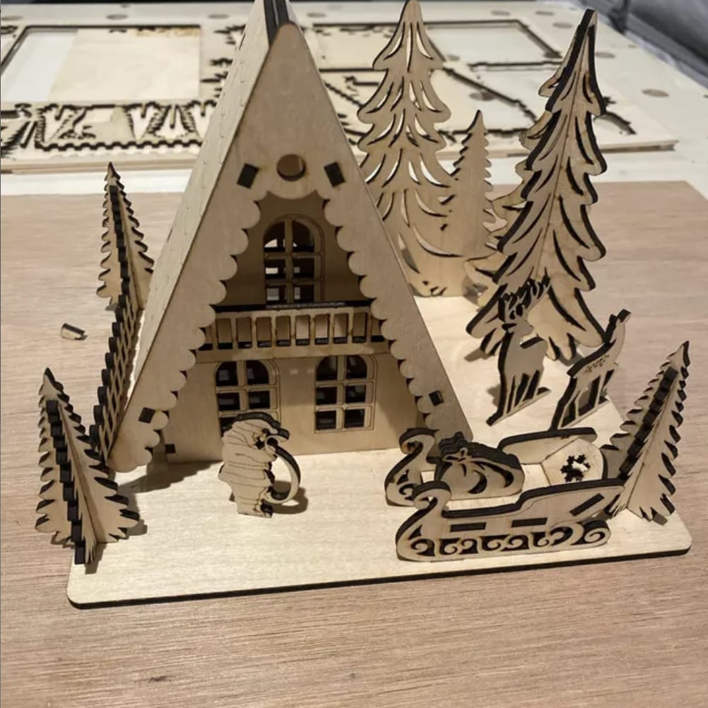 Customer photo review of Christmas house Santa sleigh scene laser cut svg file