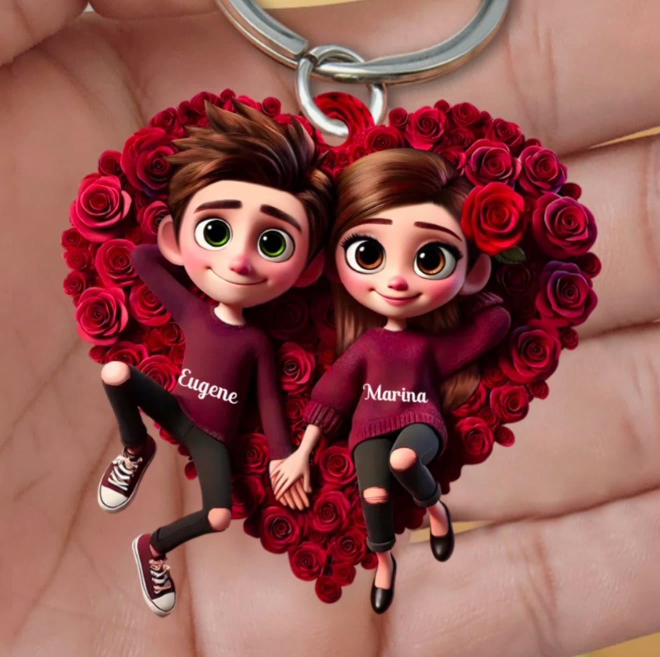 Customer photo review of Rose Heart Couple Personalized Acrylic Keychain, Valentine's Day Gift for her, Gift for him