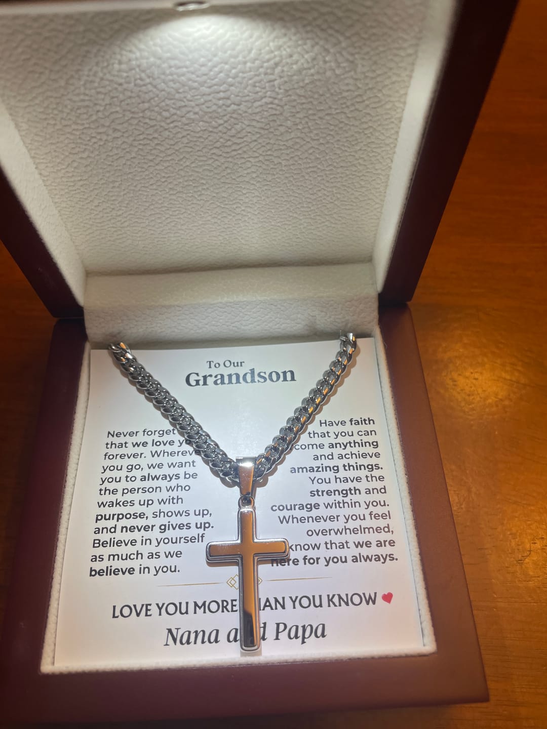Customer photo review of To My Grandson - Love You More Than You Know - Artisan Cross Gift Set - SS604GS