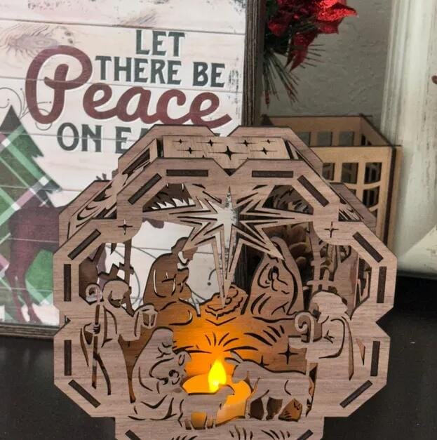 Customer photo review of Laser cut Nativity ornaments candle holder svg file