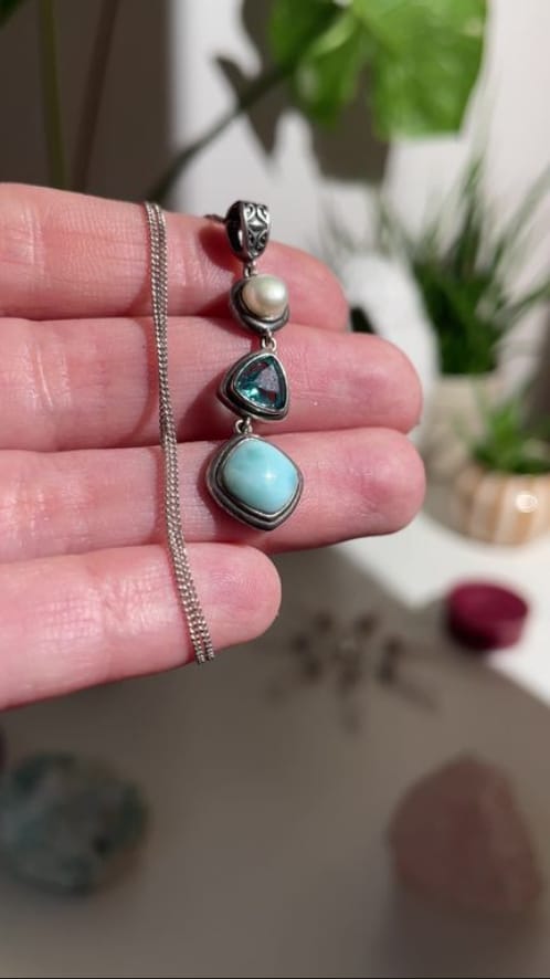 Customer photo review of Silver Larimar Necklace