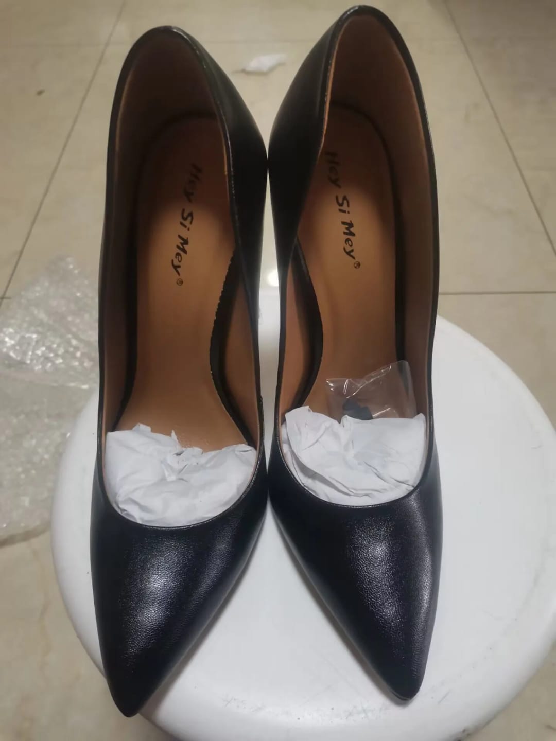 Customer photo review of Patent Leather Stiletto Pumps With Sculpted Arch — White | KIMLUD
