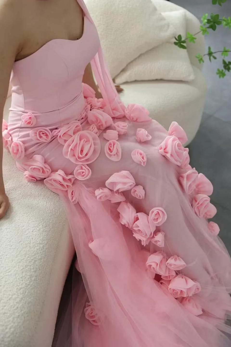 Customer photo review of Satin Mermaid Prom Dress 3D Flowers, Sleeveless — Pink | KIMLUD