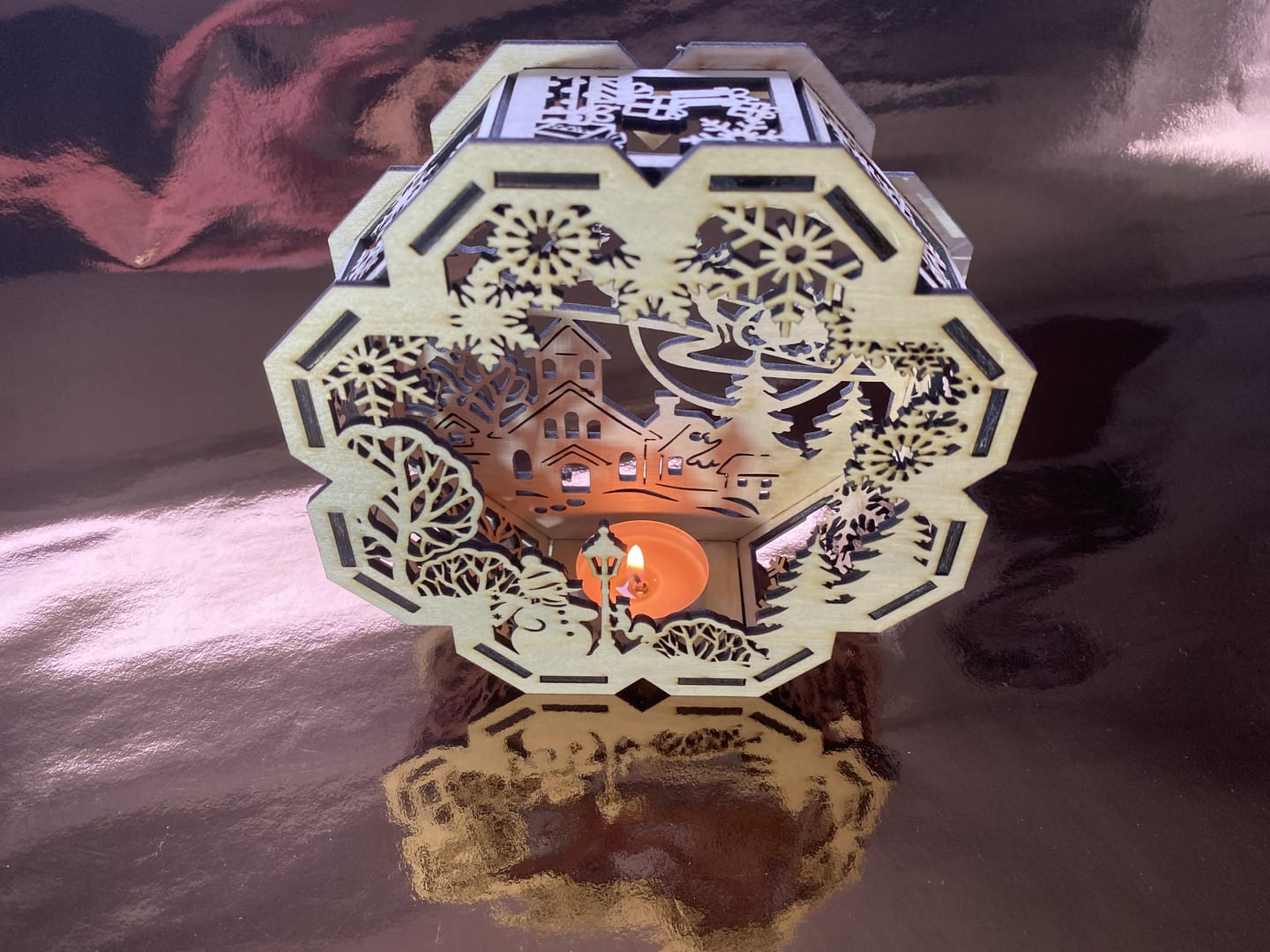 Customer photo review of Laser cut Christmas Santa reindeer candle holder svg file
