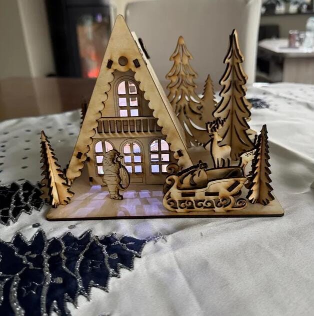Customer photo review of Christmas house Santa sleigh scene laser cut svg file