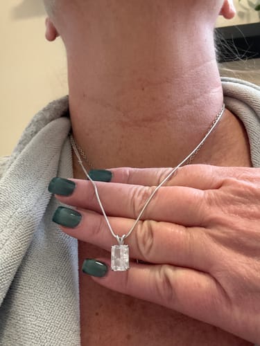 Customer photo review of Louily Timeless Crushed Ice Radiant Cut Pendant Necklace In Sterling Silver