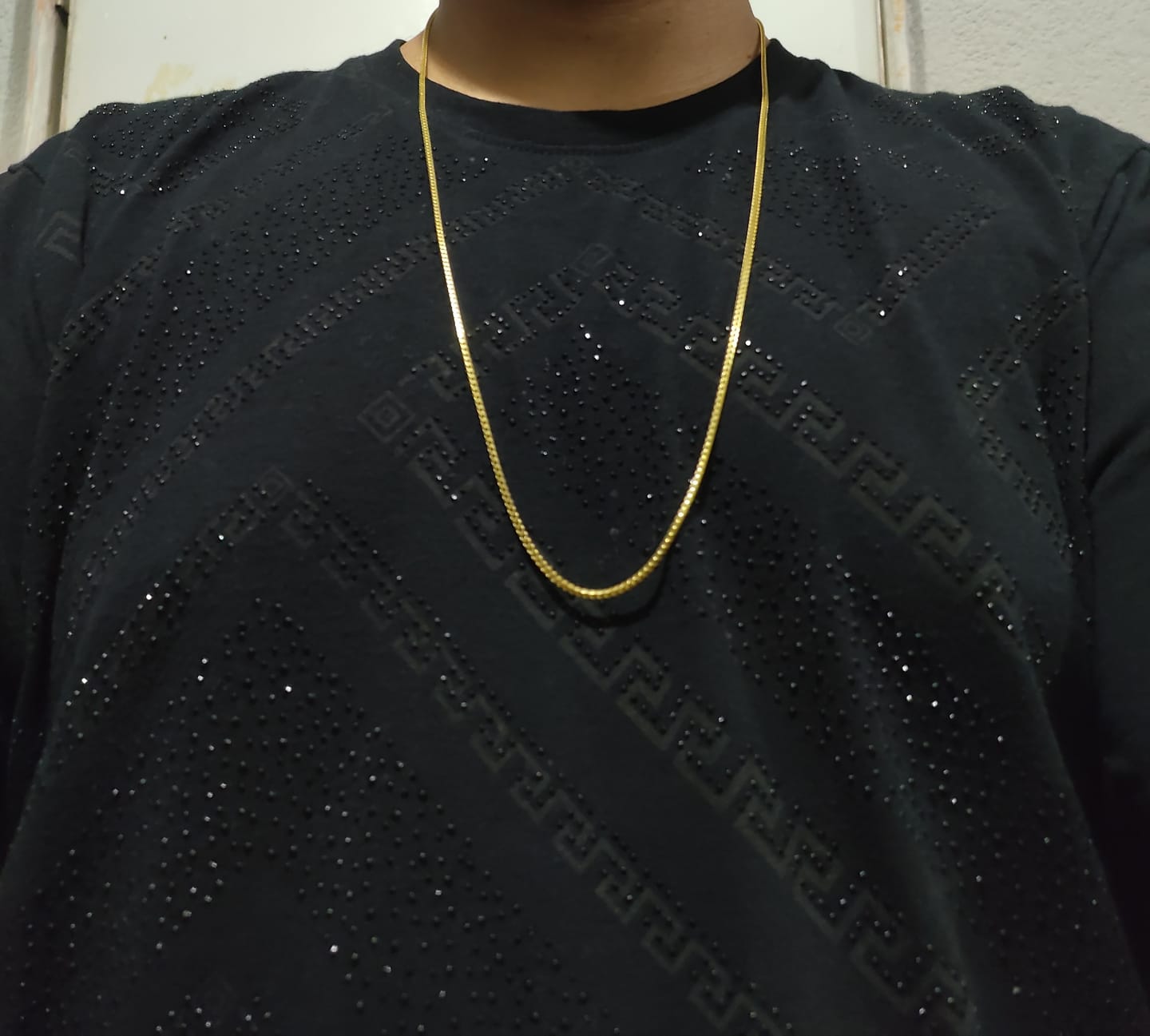 Customer photo review of 2mm 14k Gold Finish 925 Silver Franco Chain