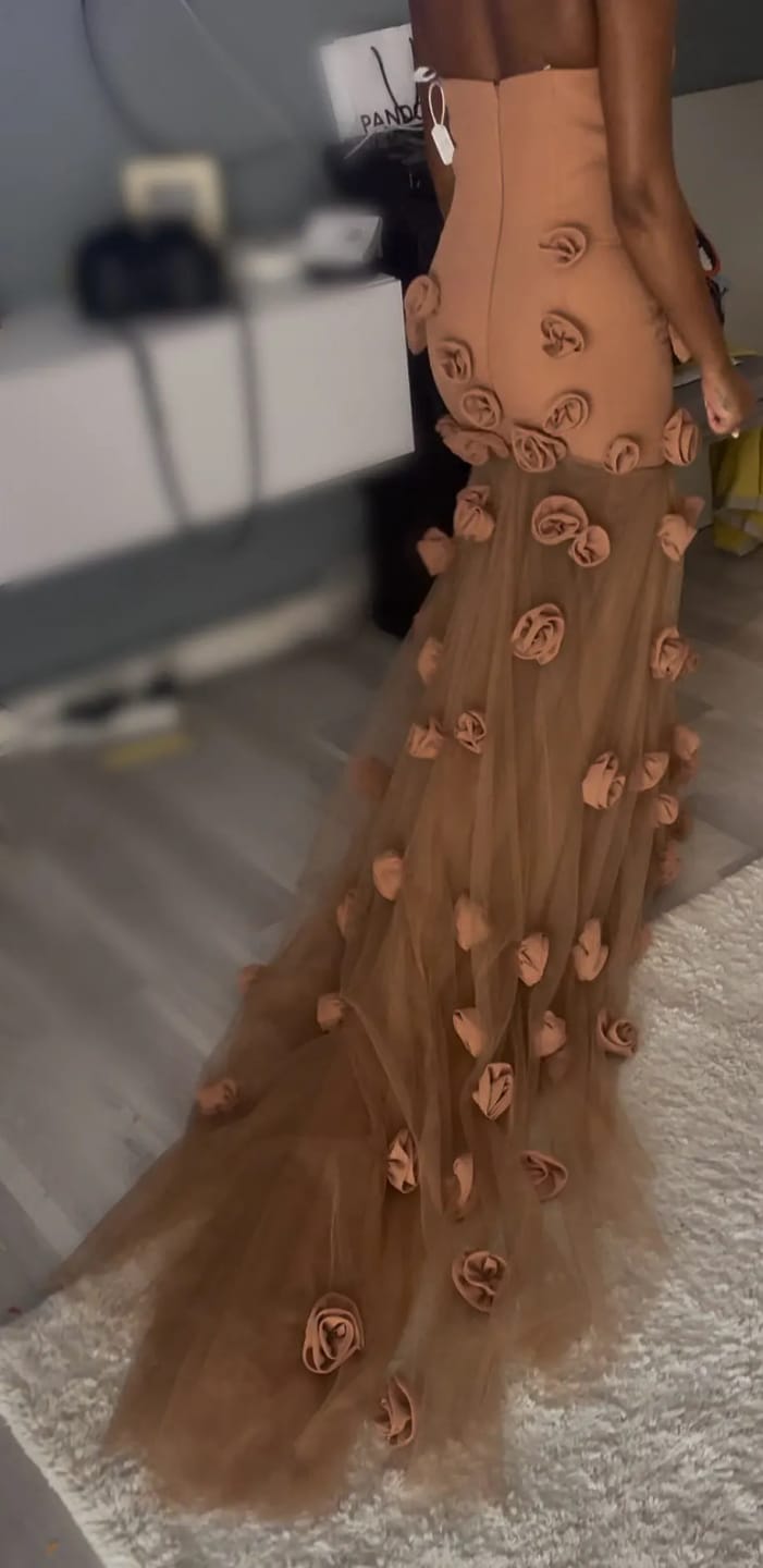 Customer photo review of Satin Mermaid Prom Dress 3D Flowers, Sleeveless — Pink | KIMLUD