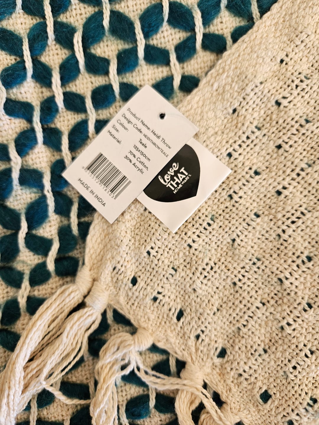 Customer photo review of Heidi Knit Throw Teal Blue