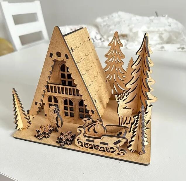 Customer photo review of Christmas house Santa sleigh scene laser cut svg file
