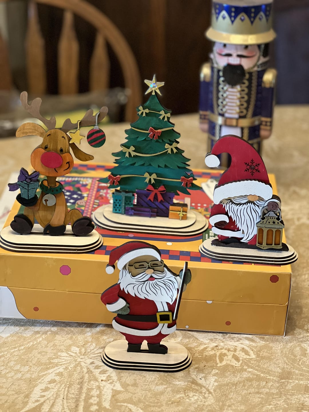 Customer photo review of Laser cut Christmas standing Santa reindeer gnome table decoration svg file