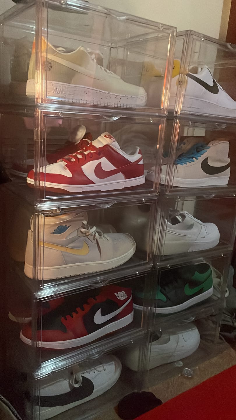 Customer photo review of STACK V1 Sneaker Display Crates - Clear (2 Pack)