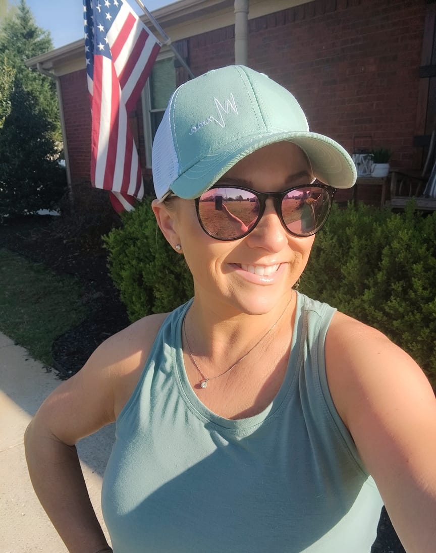 Customer photo review of Sea Foam/White Mesh Ponytail Mama Hat