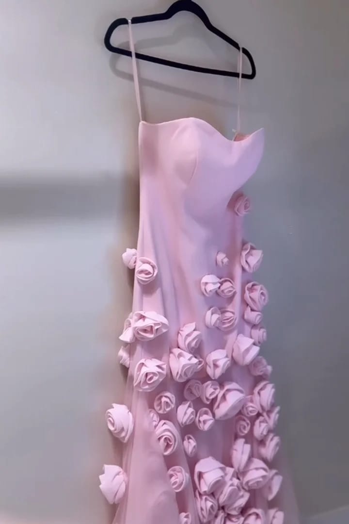 Customer photo review of Satin Mermaid Prom Dress 3D Flowers, Sleeveless — Pink | KIMLUD