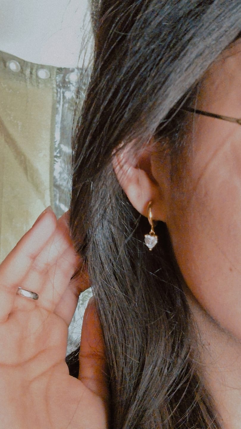 Customer photo review of Diamond Heart Solitaire Dangling Drop Earrings
