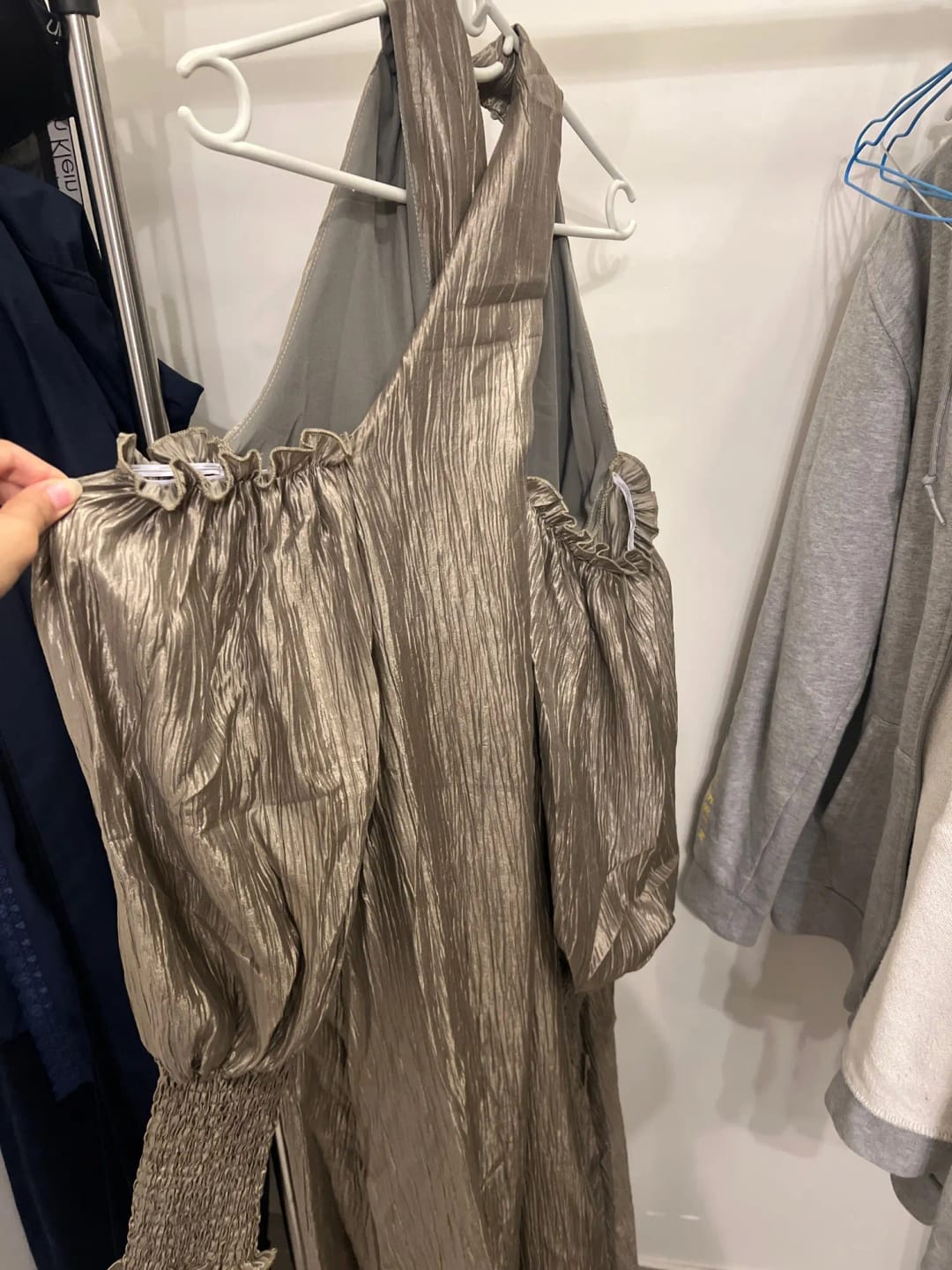 Customer photo review of Polyester Stretch Puff Sleeve Maxi Dress H Line Loose Fit For Evening Wear — Black | KIMLUD