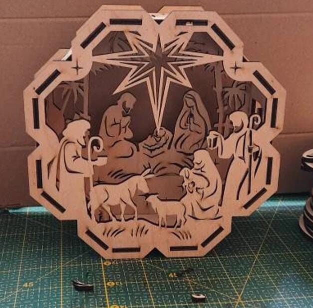 Customer photo review of Laser cut Nativity ornaments candle holder svg file