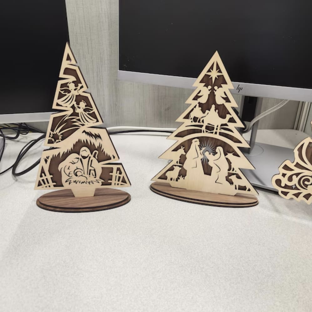 Customer photo review of Standing Nativity scene tree ornaments laser cut svg file