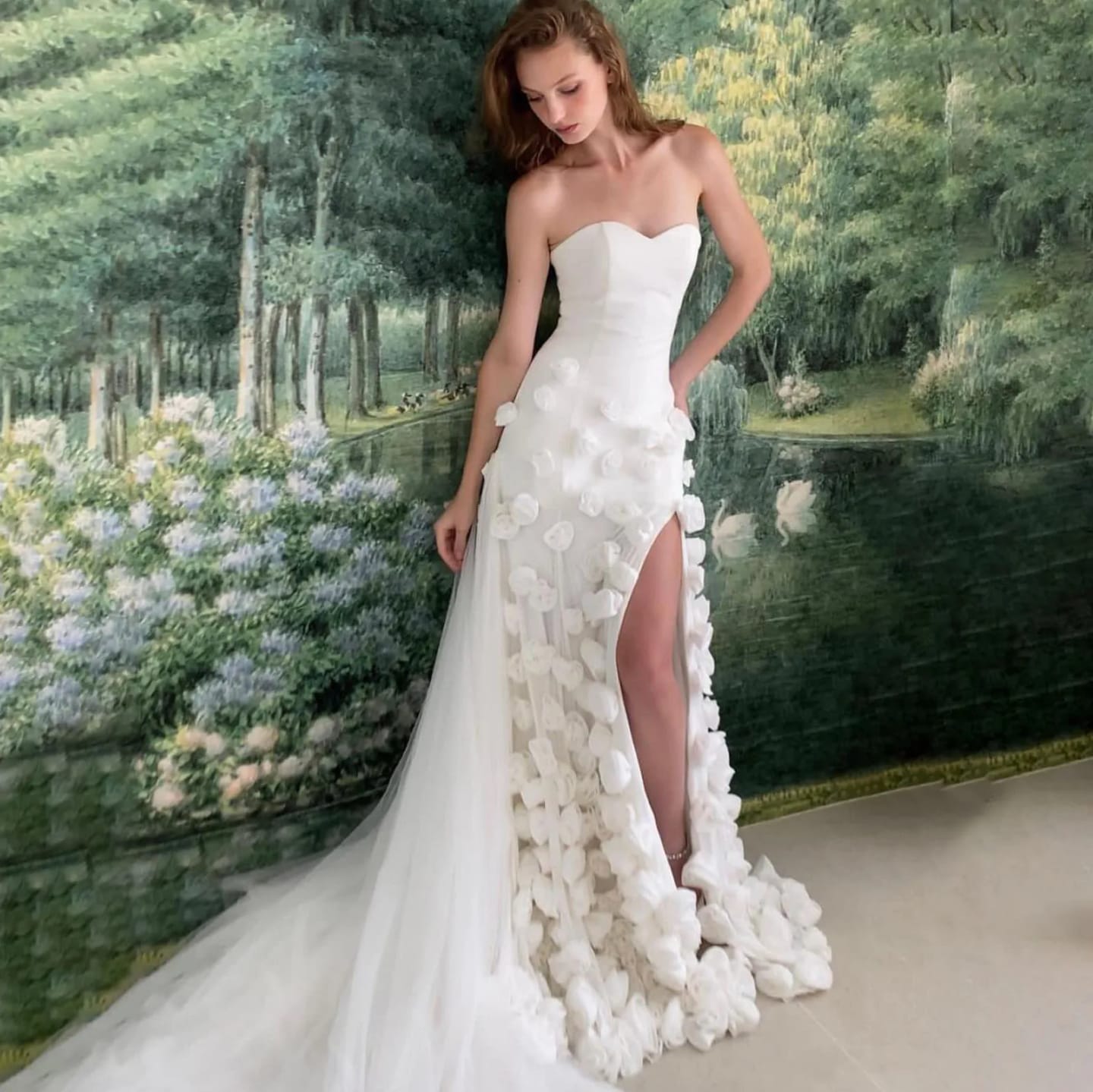 Customer photo review of Satin Mermaid Prom Dress 3D Flowers, Sleeveless — Pink | KIMLUD