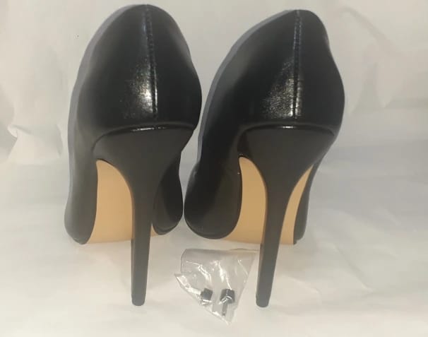 Customer photo review of Patent Leather Stiletto Pumps With Sculpted Arch — White | KIMLUD