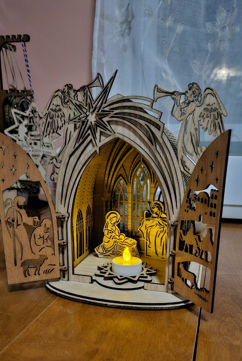 Customer photo review of Nativity scene miniatures candle holder laser cut svg file