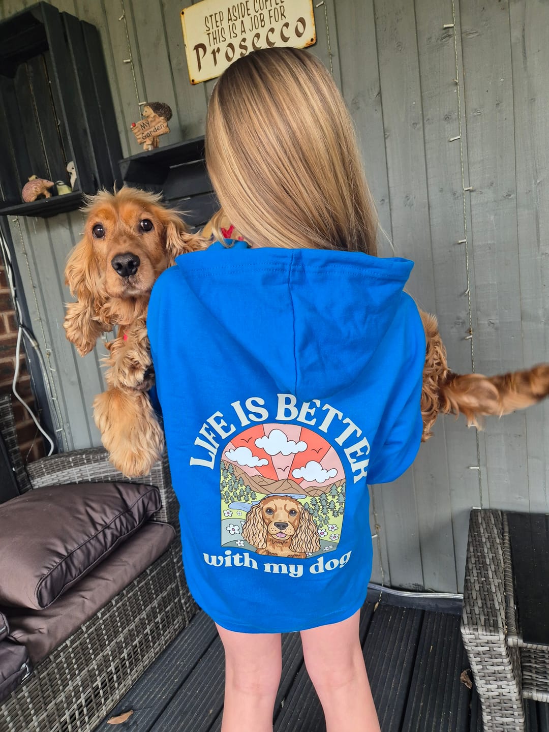 Customer photo review of Personalised Kids Life is Better with your dog Hoody