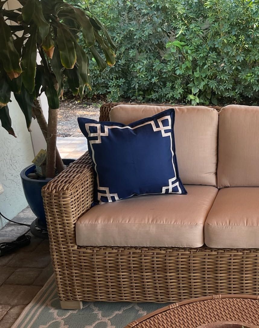 Customer photo review of Coastal Indoor Outdoor Throw Pillow Cover, Embroidered Frame Greek Key, Navy Blue, 20"x20"