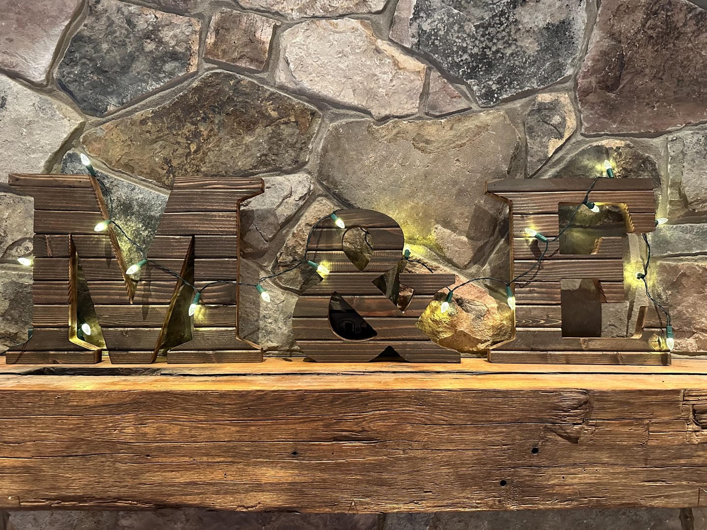 Customer photo review of Farmhouse Wood Slat Letters - Dark Pine