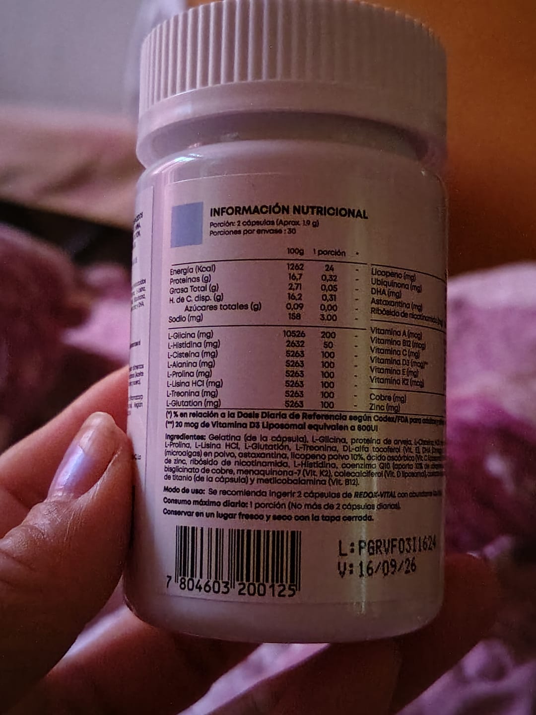 Customer photo review of REDOX-VITAL - Aminoácidos, L-glutation, vitaminas y minerales
